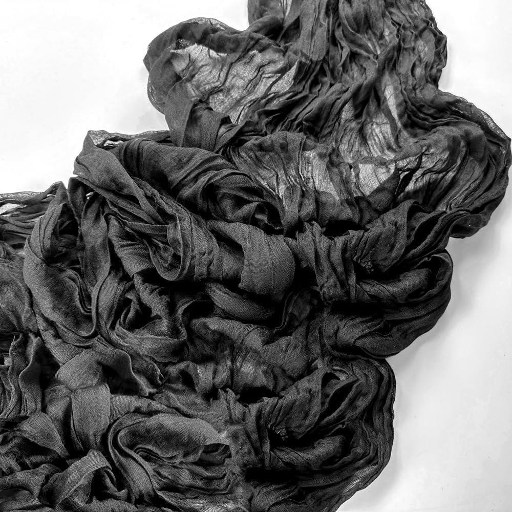 Booque Valley Black Table Runner 3 Pack Cheesecloth 10ft Super Soft Boho Wrinkled Gauze Sheer Cloth for Baby Shower Baptism Birthday Party Wedding Centerpiece Table Halloween Decoration, 35x120 Inch