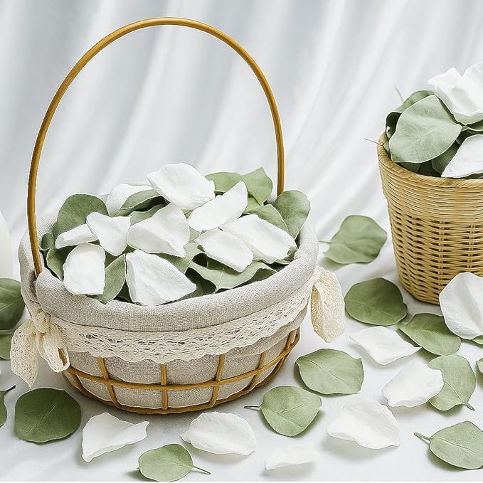 Eslibin Real White Rose Petals & Natural Eucalyptus Leaves 2.12oz, Freeze Dried Flower Petals Confetti for Wedding Flower Girl, Aisle Table Centerpieces Garden Cake Bridal Shower Decor