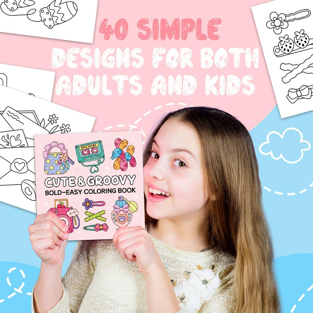 Adorable Coloring Book for Kids Ages 4–8: 40 Unique Single-Sided Pages to Prevent Bleed-Through | Thick Paper for Markers & Crayons | Screen-Free Learning Fun & Family Creative Gift (Cute & Groovy)