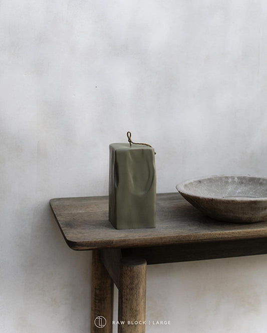 LAWA Raw Block Candle - Beautiful Handmade Pillar Scented Soy Wax Elegant Aesthetic Candle Housewarming Gift Home Room Shelf Decor Idea (Earthy Green, Large)