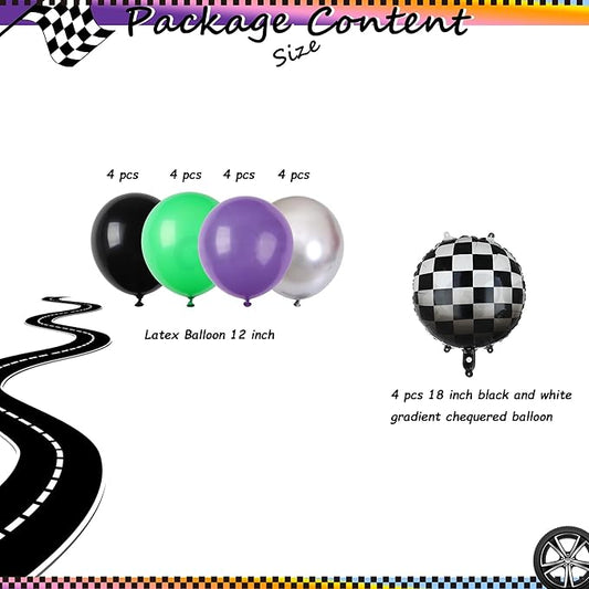 Monster Truck Balloon Bundle 20 Pcs Checkered Balloons Latex Balloon Green Purple Black Boy 1st 2nd Race Ca Vintage Fast One Two Fast Theme Monster Birthday Party Decor Supplies Kit