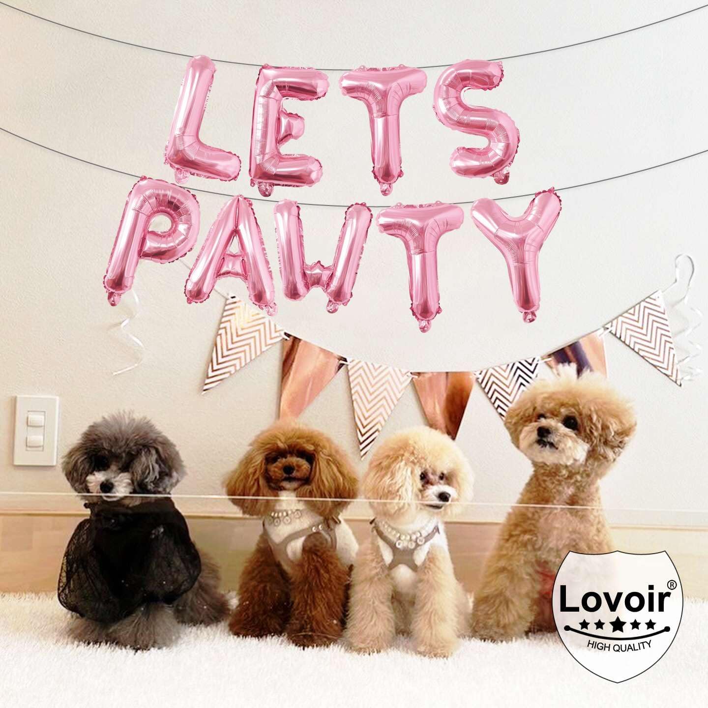 9 Pcs Lets Pawty Balloons Banner 16 Inch, Dog Cat Pet Birthday Letters Sign Lets Pawty Balloons Happy Birthday Banner for Pet Dog Cat Party Supplies Decorations (Pastel Pink)