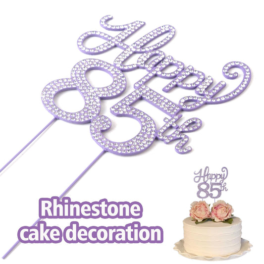 LASKYER Happy 85th Birthday Purple Rhinestone Cake Topper - 85th Birthday/Anniversary,Cheers to 85 Years Old Bday Party Metal Sparkly Centerpieces Decorations.