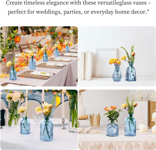 Glass Bud Vases Set of 32 - Blue Assorted Small Mini Glass Vases for Flowers, Crystal Vintage Vase Set, Bulk Centerpieces for Table Décor, Wedding, Home and Events (Blue, 32 Pcs)