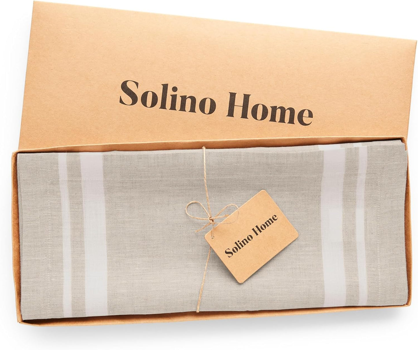 Solino Home Linen Table Runner 72 Inches Long - 100% Pure Linen White and Natural French Stripe Table Runner 14 x 72 Inch for Dining, Dresser, Fall, Autumn, Halloween, Thanksgiving