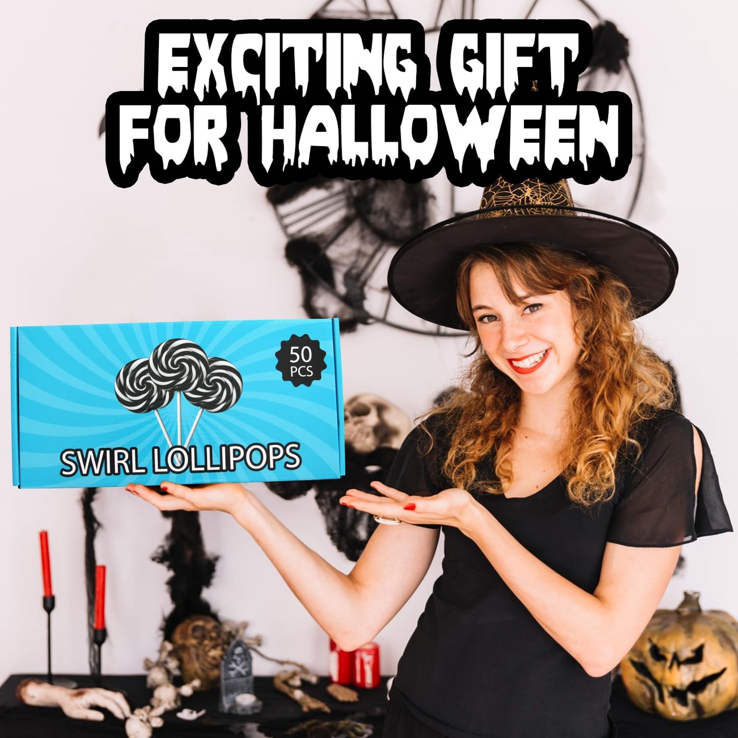 Black and White Halloween Lollipops, 50 Pieces of swirl Lollipops Individually Wrapped, Perfect Trick or Treat for Kids and Adults, Halloween Candy Individually Wrapped for Sharing at Parties
