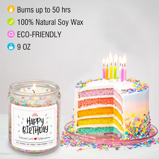 Homsolver Happy Birthday Gifts for Women Unique, Vanilla Cream Scent with Sprinkles Candy Birthday Candles for Her, Handmade Aromatherapy Candle Decor