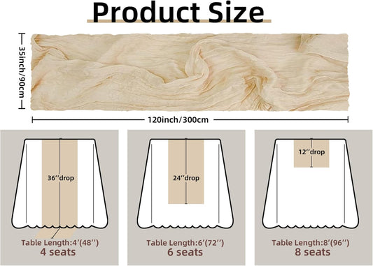 FEXIA Beige Cheesecloth Table Runner 35x120 Inches Ivory Gauze Rustic Boho Spring Easter Table Runner for Engagement Party Decorations Bridal Shower Wedding Party First Communion Centerpiece