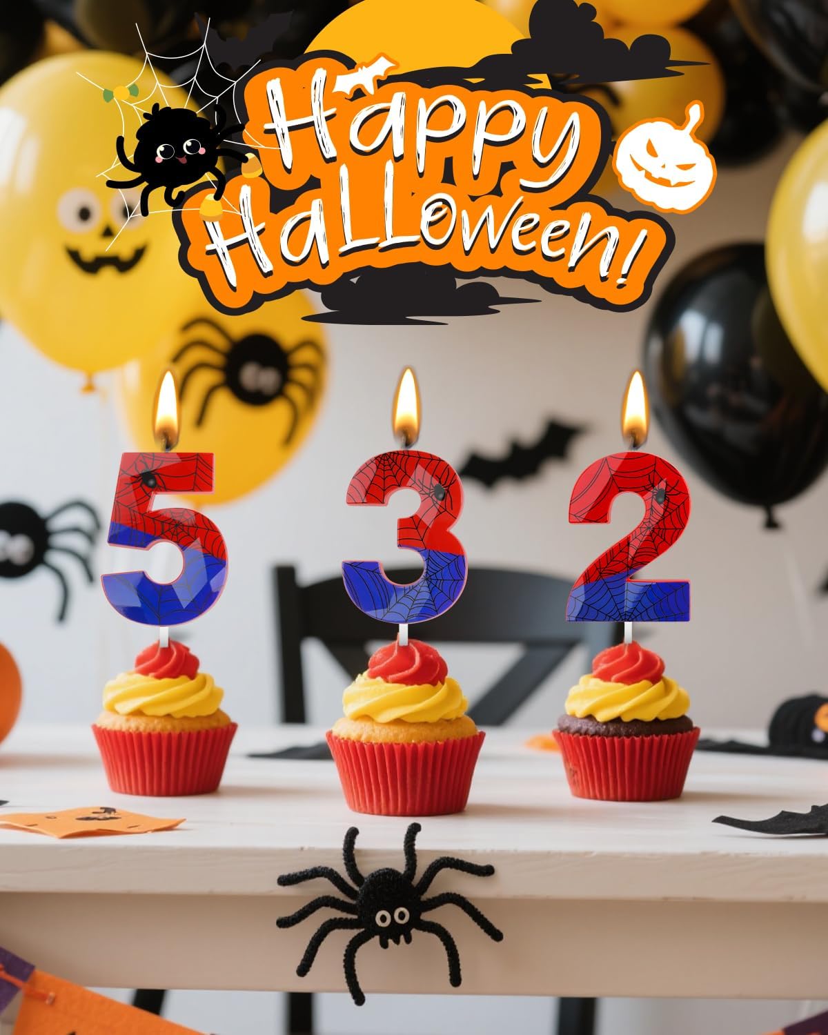 Number 2 Spider Themed Birthday Candle, 2.68 Inch Red Blue Spider Birthday Candles, Number Candles Birthday Cake Toppers Web Candles for Boy Girl Spider Party Decoration Supplies Halloween Party