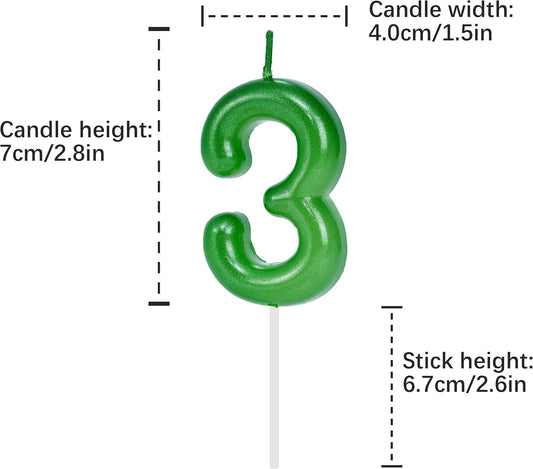 Green Number 3 Birthday Candles, Cake Toppers for Birthday/Baby Shower/Anniversary/Wedding Party Celebrating/Decorating. (Green Number 3)