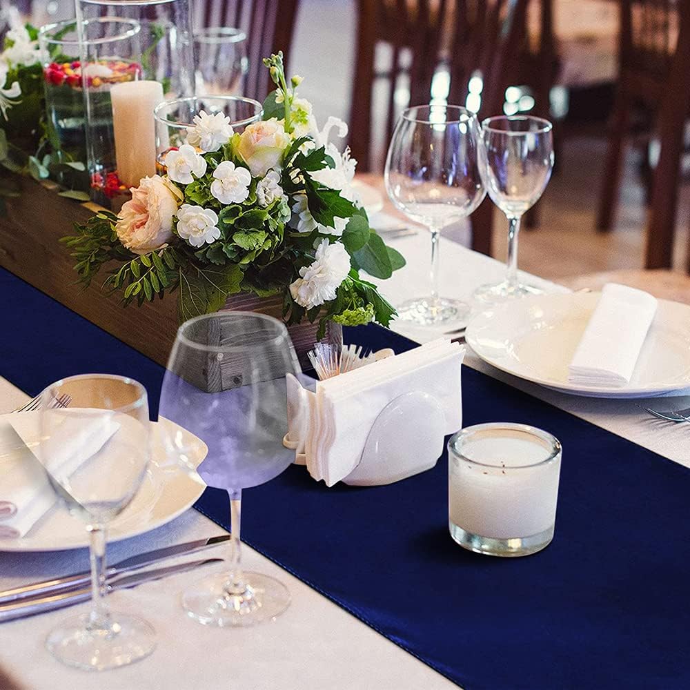 12 Pack Satin Table Runner 12 x 108 Inch Long Satin Table Runners for Wedding Banquet Graduations Birthday Party Decoration (Navy Blue)