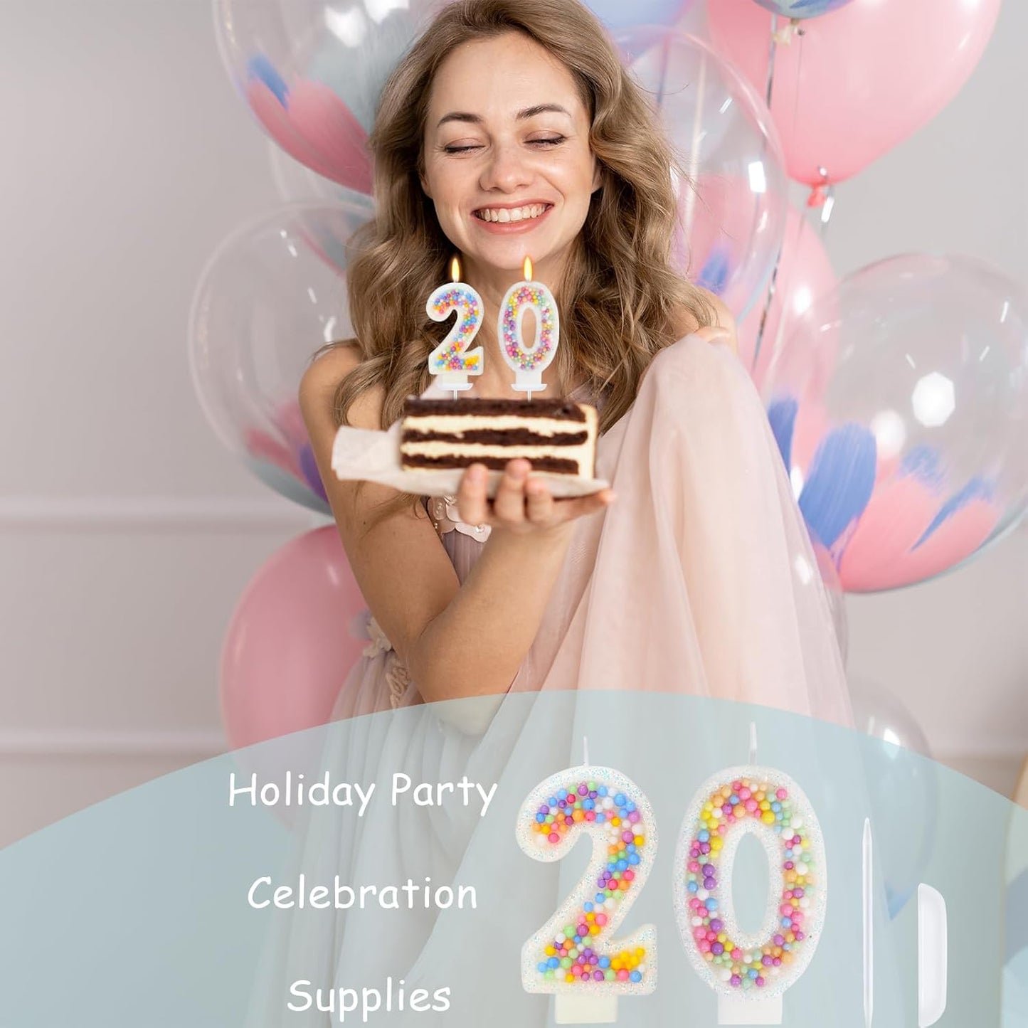20th Birthday Candle for Cake, Colorful Macaron Numeral Candles for Boys/Girls, Theme Birthday Party Cake Decorations, Cake Topper for Birthday Party Supplies (Number 20)