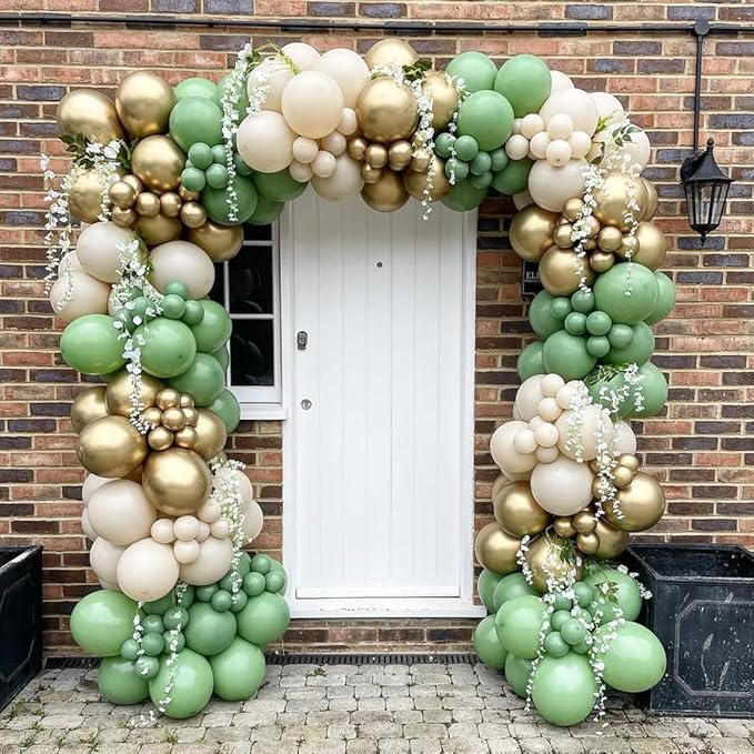 Sage Green Balloon Arch Kit, 162pcs Sage Green Sand White Gold Confetti Balloon Garland for Engagement Wedding Baby Shower Balloons Gender Reveal Birthday Party Decorations