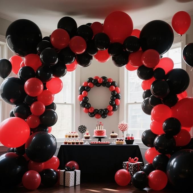 412Pcs Red Black Balloons Garland Arch Kit,18 12 10 5 Inch Different Size Black and Red Balloon Garland fo for Wedding Birthday Graduation BBQ Casino Party Prom Party Arch Decoration