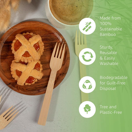 Ibambo 100% Bamboo Forks Set - Compostable Utensils Bulk (3000 Eco Friendly Forks) | Bamboo Cutlery Disposable or Reusable | Compostable FSC Certified Flatware for Weddings, Camping, Parties