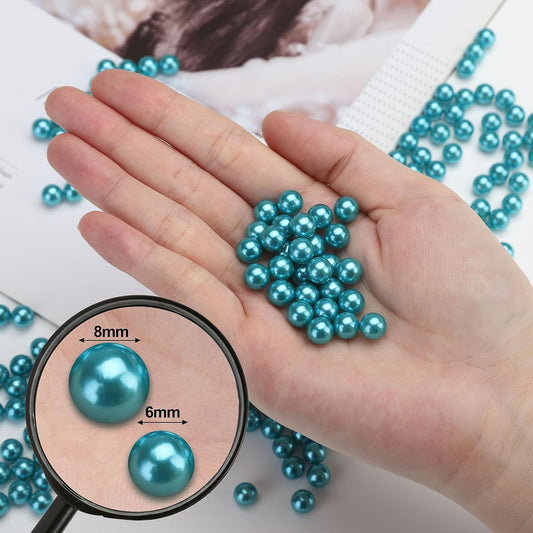980pcs Undrilled Holeless ABS Faux Pearl Beads for Vase fillers, No Hole Round Pearls for Cosmetic Boxes, DIY Parts, Table Scatter, Wedding, Birthday Party Home Decorating (Cyan Blue, 8mm)