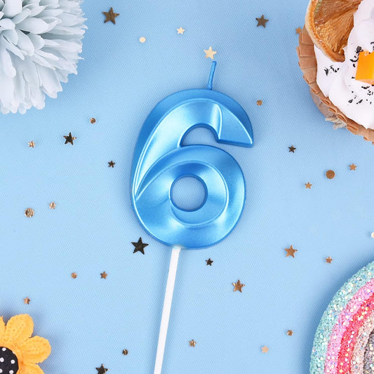 PHD CAKE 2.76 Inch Diamond Blue 6 Number Birthday Candles, Blue Number Candles, Cake Number Candles, Party Celebration