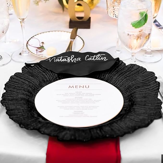 100 Pcs Black Charger Plates Bulk, 13" Reef Plate Chargers for Dinner, Plastic Floral Decorative Plates for Table Setting, Round Table Chargers for Wedding, Christmas, Party, Event, Decoration