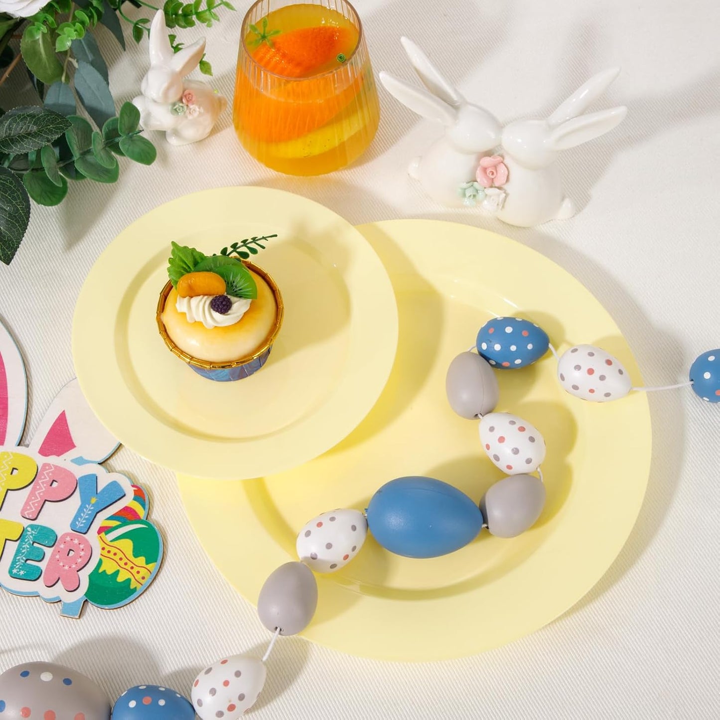 FLOWERCAT 200PCS Yellow Plastic Plates Disposable Plates for Party - Heavy Duty Plastic Plates - 100 10" Dinner Plates and 100 7" Salad Plates for Weddings, Easter Parties and Events