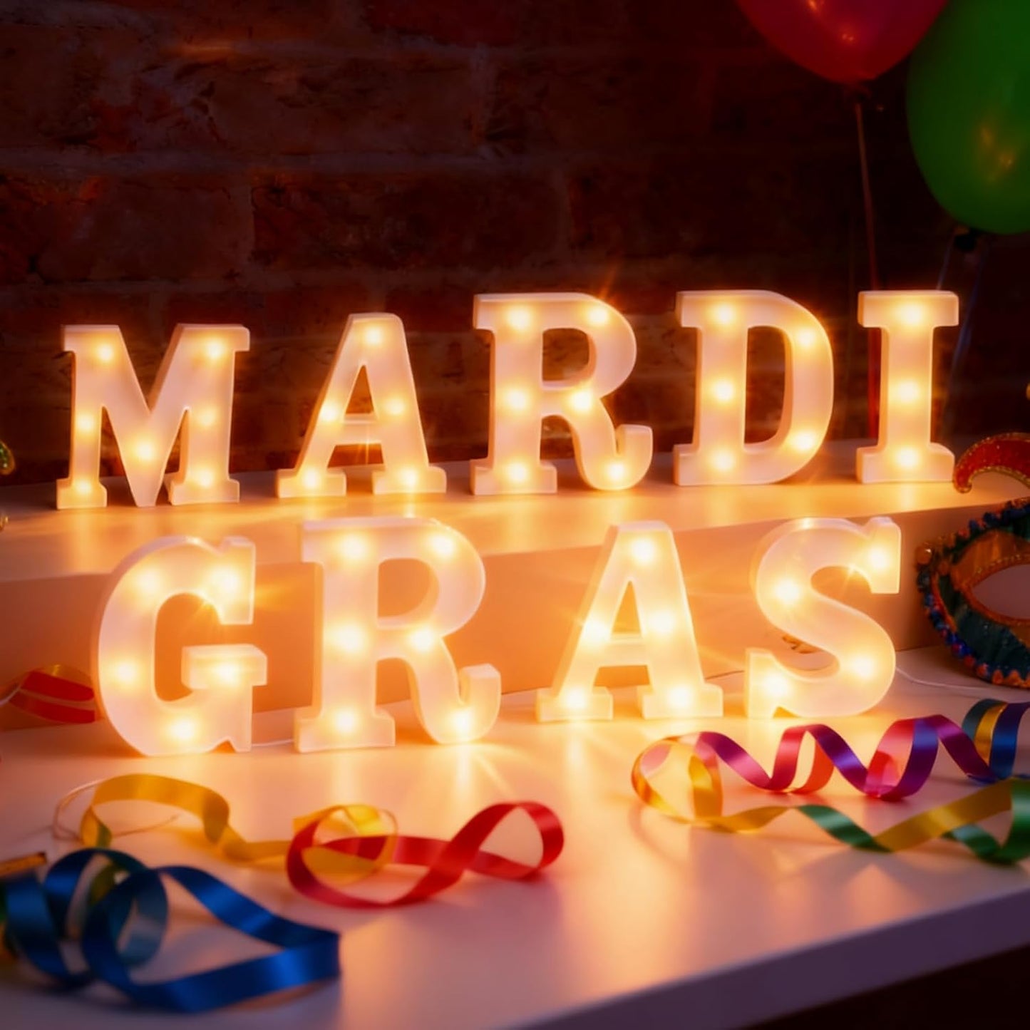 9 Pcs Mardi Gras Large LED Letter Sign LED Lights Battery Powered Table Decoration for Party Gift Tabletop Decoration