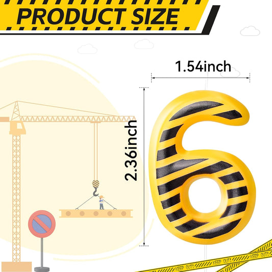 Construction Themed Birthday Candles Number 6 Candle Birthday Party Decoration Cake Topper for Construction Party Decoration Theme Party Supplies (Number 6)