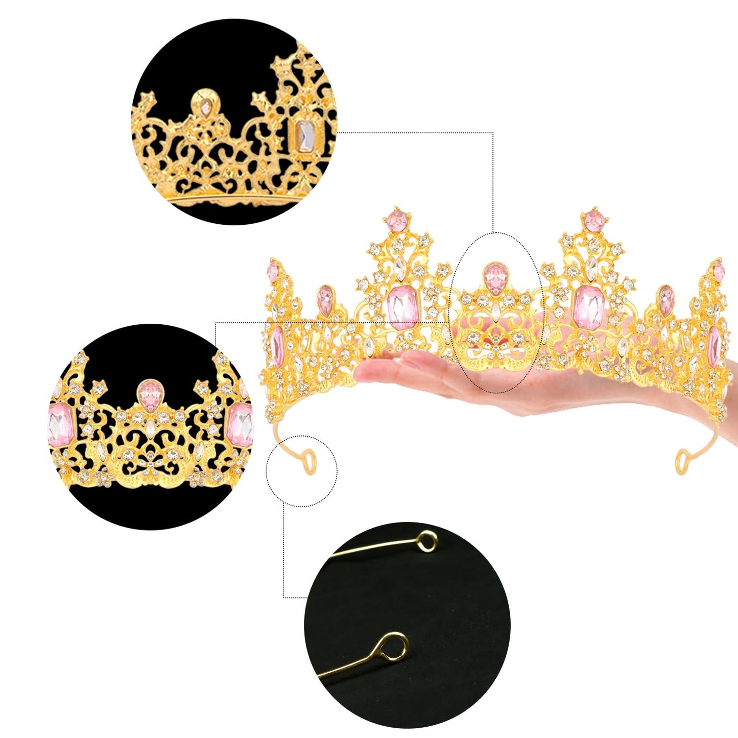 Didder Pink Gold Princess Crown Birthday Tiara Prom Queen Tiaras and Crowns for Women and Girls Halloween Costume Headpiece Hair Accessories
