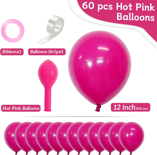 Hot Pink Balloons 60 PCS 12 Inch Magenta Fuchsia Dark Pink Balloon for Birthday Party Baby Shower Bridal Shower Valentine's Day Arch Kit Garland