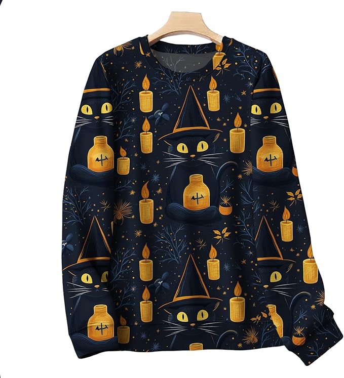 LIZALIG Pullover Cute Sweatshirt Orange Skeleton Fall Festive FunWomens Design Bat Holiday Party Outings Pumpkin Print