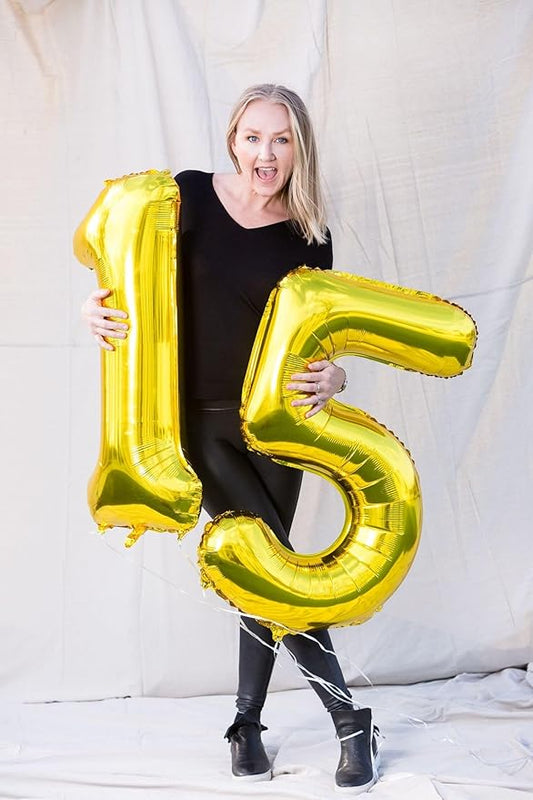 Gold Number 15 Balloon 40 inch, 15 Number Balloons, 15th Gold Birthday Decorations, 15 Year Old Girls Boys Golden Party Supplies