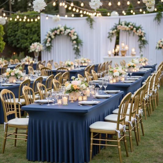 leegleri 2 Pack Navy Blue Spandex Tablecloths for 8 Foot Rectangle Tables, Wrinkle Free Fitted Table Cloths 8ft Stretchy Table Cloth Cover with Skirt for Parties Weddings Birthday Banquet Baby Shower