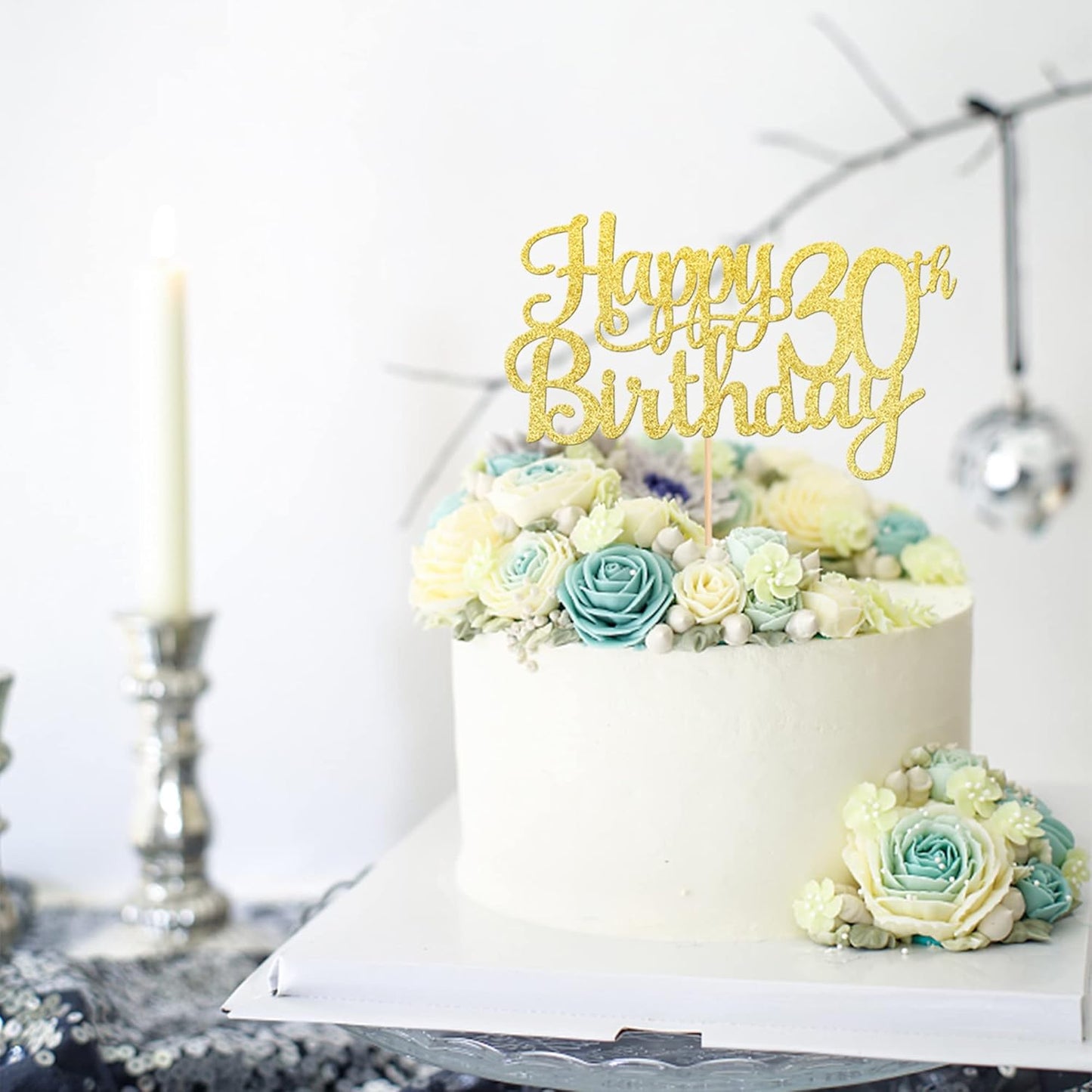 1 PCS Happy 30th Birthday Cake Topper Gold Glitter Cheers to 30 Years Birthday Cake Pick 30 Fabulous Cake Decoration for Happy 30th Birthday Anniversary Party Decorations Supplies