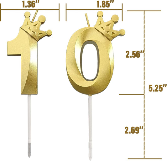 The Number 10 Gold Birthday Candles for Cake is Beautiful Number Candles for 10th Birthday Decorations for Man and Women(Gold-10, Crown)