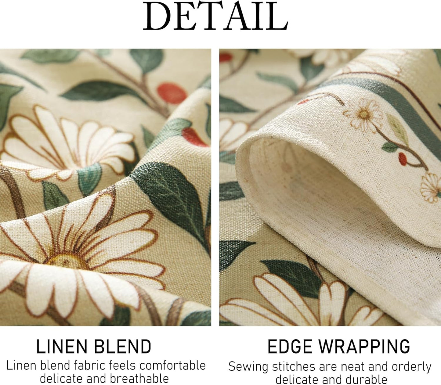 ISAENNE Designer Green Linen Long Rectangle Tablecloth,Floral French Country Indoor Table Cloth,Stain Resistant Home Decor Tablecloths for Dining Kitchen Thanksgiving Party,63"*102"-Brune