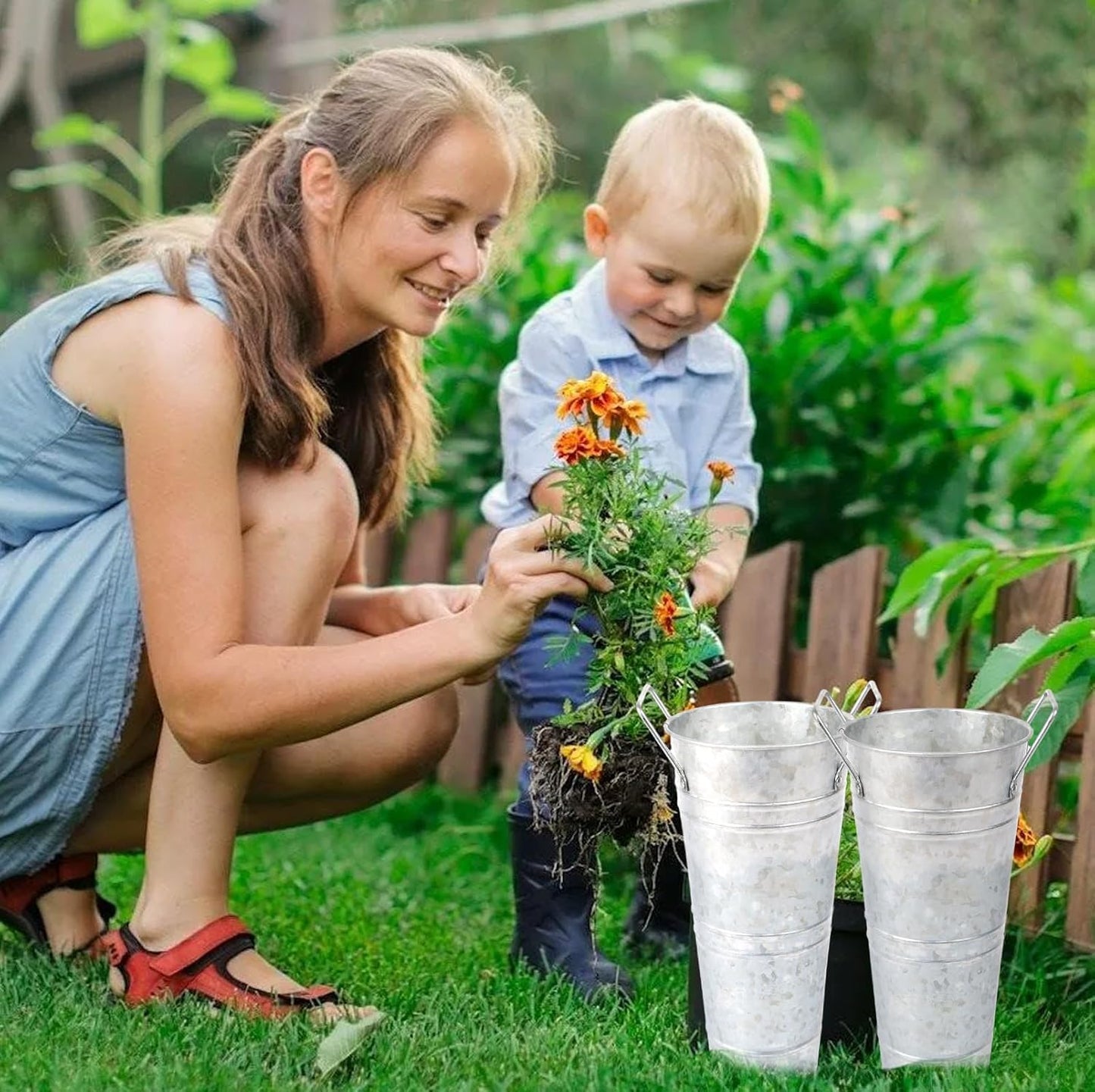 8 Pcs 10 Inch Large Galvanized Metal Vases Farmhouse French Flower Bucket Vases for Cut Flowers for Home D