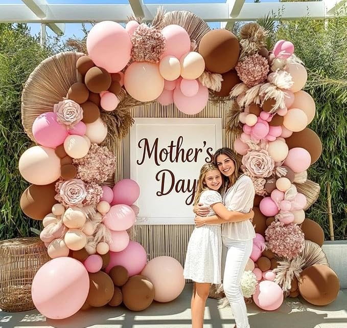 Pink Brown Balloon Garland Double Stuffed Light Pink Beige Brown Balloon Arch Kit for Birthday Baby Bloom Bridal Shower Boho Wedding Mother's Day Party Decorations