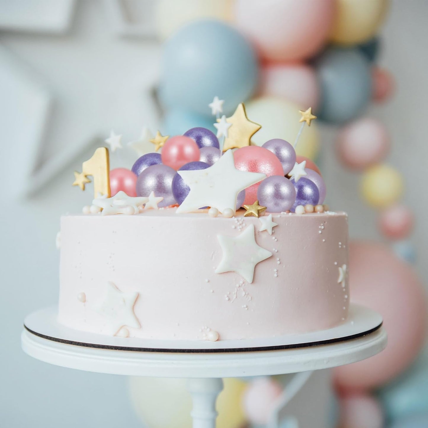 30Pcs Balls Cake Topper Glitter Foam Ball Cake Picks Faux Pearl Ball Shaped Cupcake Insert Cake Topper for Baby Shower Wedding Anniversary Kids Birthday Graduation Party Cake Decorations Light Purple
