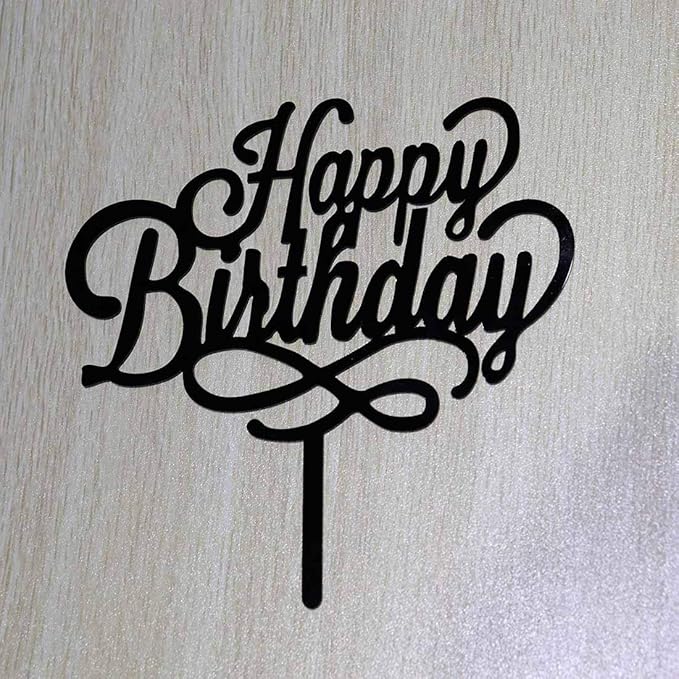 Happy Birthday Cake Topper - Birthday Party Decorations, Black Acrylic