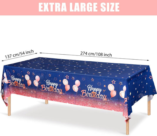 Tegeme Navy Blue Party Supplies Stars Happy Birthday Tablecloths Starry Confetti Table Covers for Kids Boys Girls Baby Shower Birthday Party Decorations(Navy Blue and Pink,3 Pack)