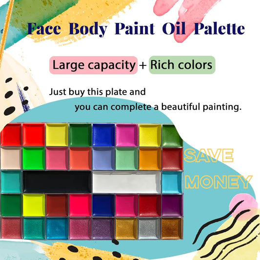 Face Body Paint Oil Palette,36 Colors Professional Flash Non Toxic Safe Tattoo Halloween FX Party Artist Fancy Makeup Painting Kit For Kids and Adult