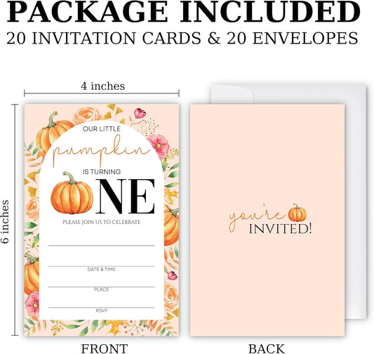 Birthday Invitations - Our Little Pumpkin Design Card with Envelopes And RSVP Cards - You're Invited 20Pcs Fill In Birthday Invitation Cards For Boys, Girls, Kids(4 x 6 Inch) (024)