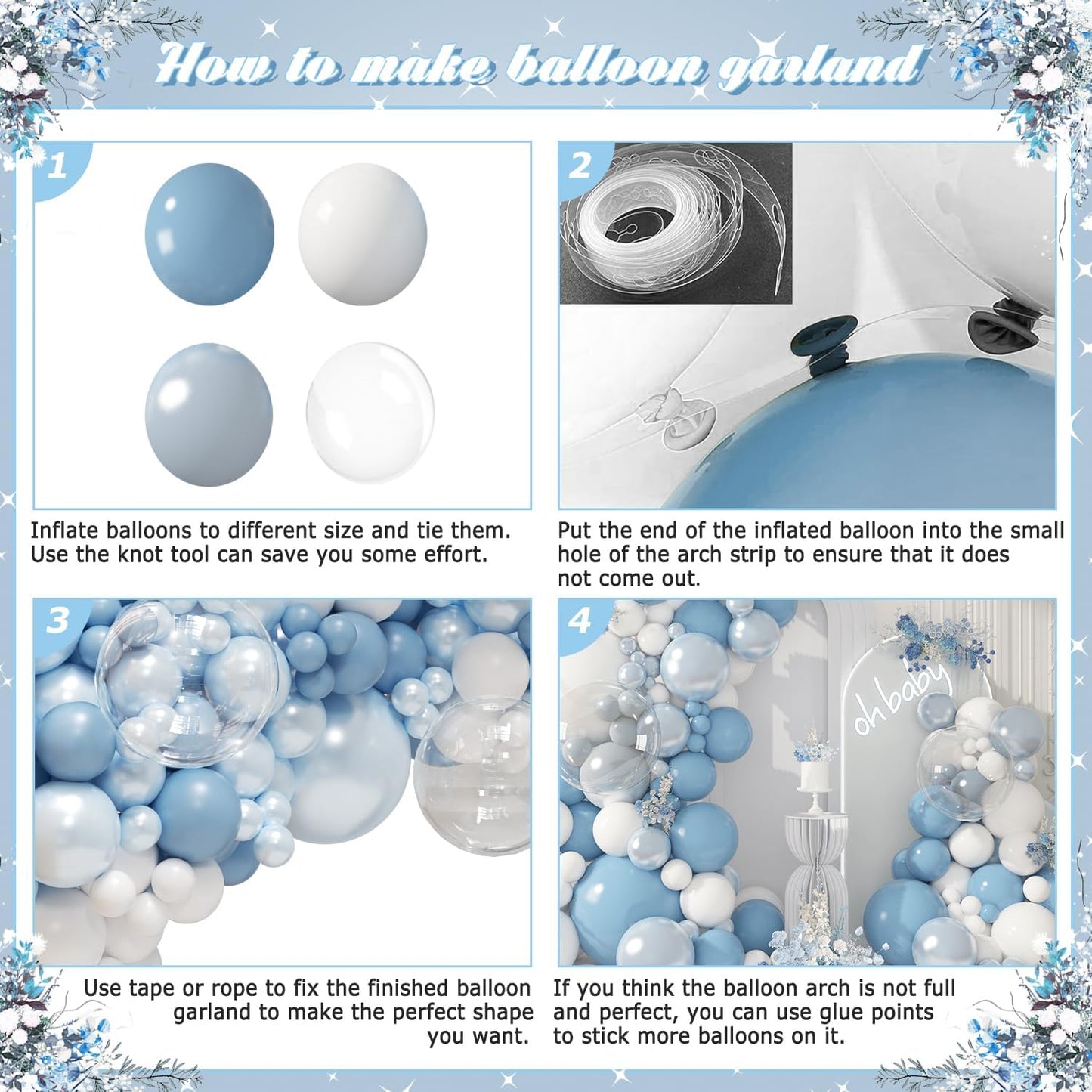 Dusty Blue Balloon Arch Kit 108Pcs Double Stuffed Balloons Garland Including Dusty Blue Pearl White Balloons Different Size for Birthday Baby Shower Bachelorette Party Decorations
