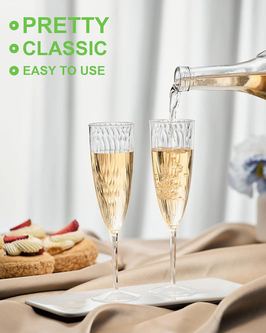 24Pcs Plastic Champagne Flutes,6 Oz Clear Champagne Glasses,Disposable Wine Glasses for Party Wedding Banquet Family Holiday Picnic Cocktail Mimosa Bars Engagements Thanksgiving Christmas Toasting