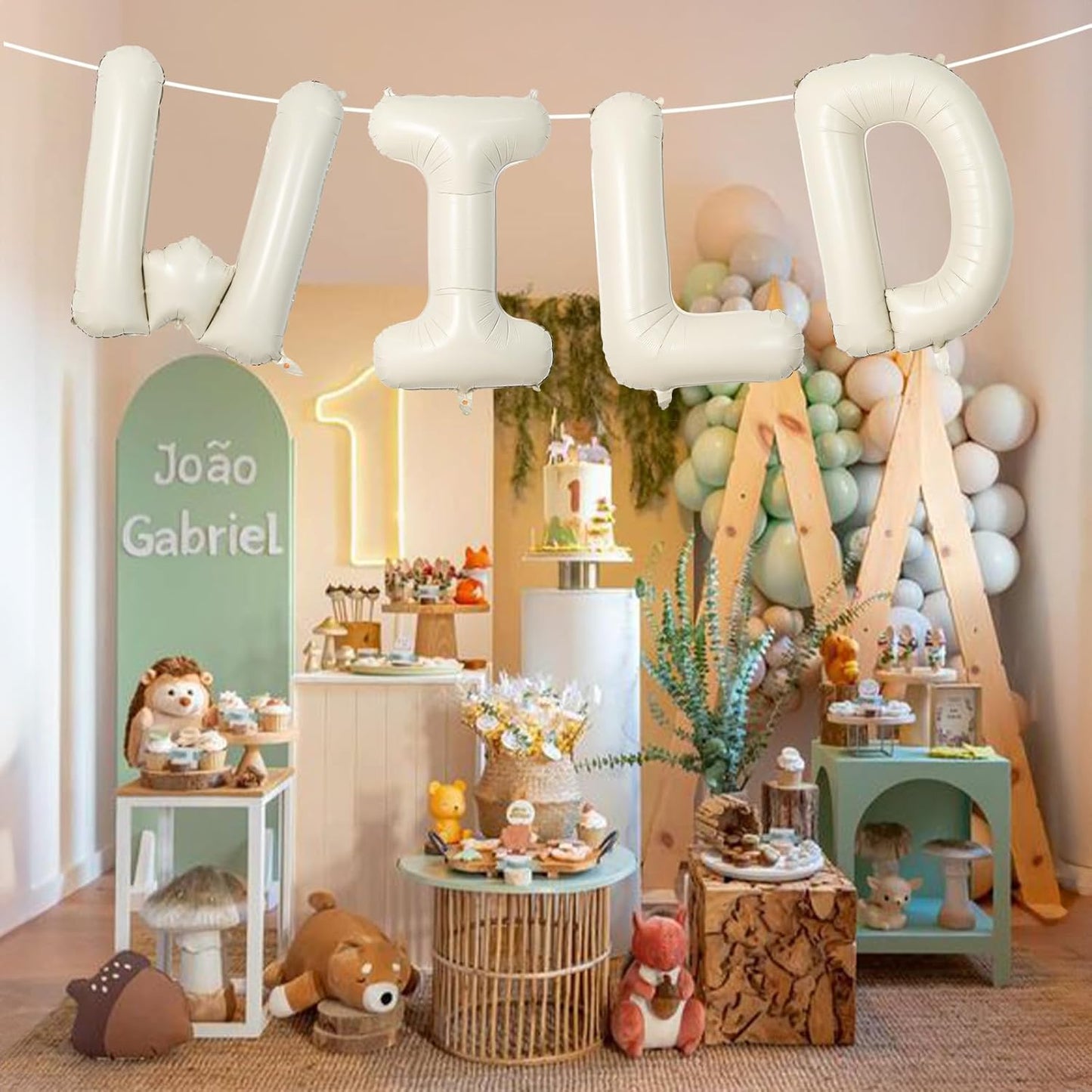 Beige WILD Balloons for Wild One Party Decorations, 40 Inch Cream White Sand WILD Balloon Letters, Ivory Alphabet WILD Balloon for Kids Boys Girls Two Wild Birthday Baby Shower Party Decorations