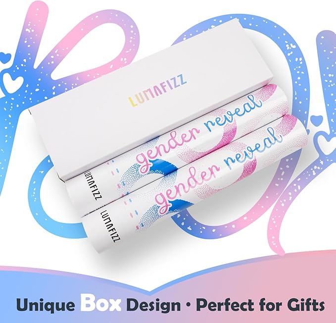 Gender Reveal Confetti Cannon - Biodegradable Powder & Confetti Poppers - Blue, 2 Pack - Baby Boy Gender Reveal Smoke Bombs - Powder Cannon Party Poppers Blue Party Supplies