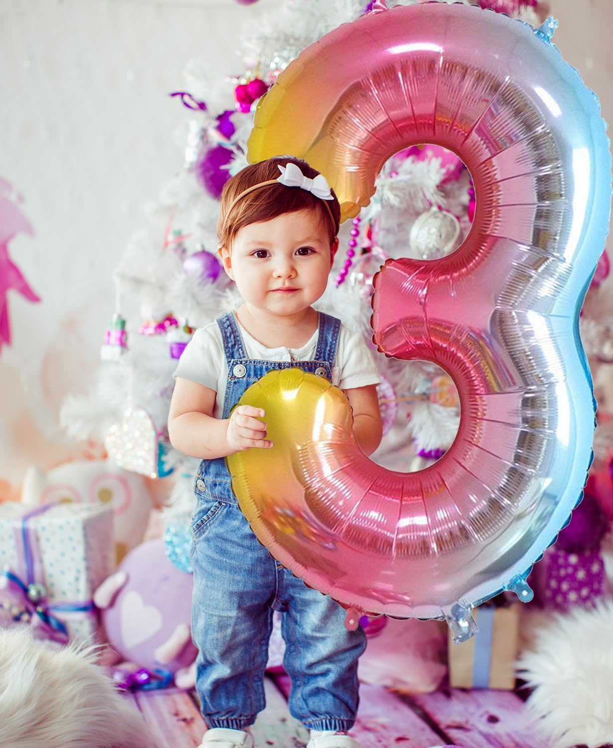 Smlpuame 40 Inch Number Balloons 0-9 Rainbow Gradient Large Number 3 Balloons, Digital Balloons for Birthday Party Celebration Decorations, Helium Foil Number Balloons for Wedding Anniversary