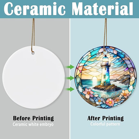 Stained Ceramic Lighthouse Ornament - Christmas Tree Ornaments - Christmas Decorations - Lighthouse Decor for Office, Room, Home - Holiday Present Ideas