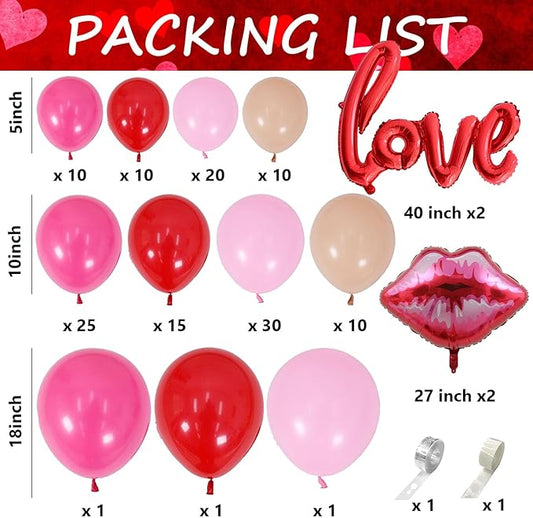 VitaCraft 139pcs Valentines Day Balloon Arch Garland Kit, Pink Red Rose Red Balloons with Large Lip Love Foil Balloon for Women Girls Valentine's Day Mother's Day Wedding Decoration