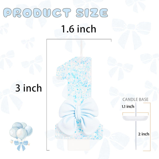Birthday Candle for Cake, Blue Bow Number Candles, 2.76 inch Number Happy Birthday Candle, Cake Topper Decoration for Birthday Party (Number 1)