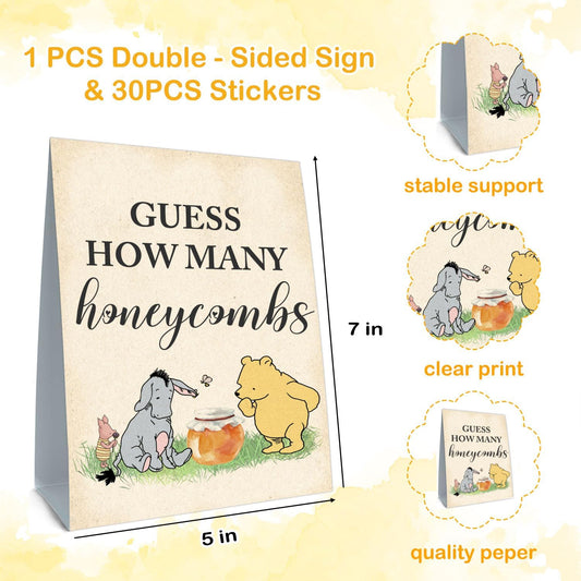 Winnie the Pooh Baby Shower Decorations-Baby Shower Games-Baby Shwoer Party Decor-Baby Shower Table Sign Centerpieces-Baby Shower Games Pooh Birthday Supplies Party Decorations