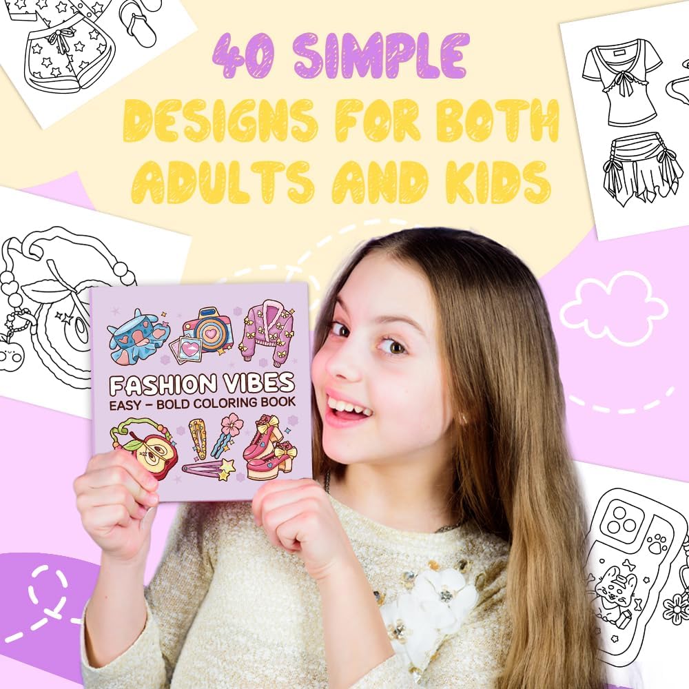 Adorable Coloring Book for Kids Ages 4–8: 40 Unique Single-Sided Pages to Prevent Bleed-Through | Thick Paper for Markers & Crayons | Screen-Free Learning Fun & Family Creative Gift (Fashion Vibes)